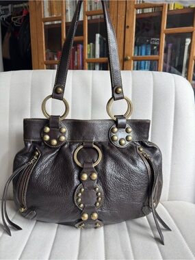 Browns Genuine Leather Brown Studded Y2K Boho Shoulder Bag